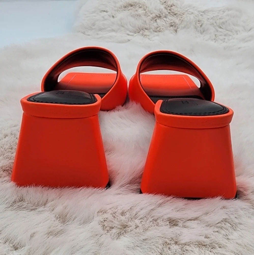 ASOS design Halliwell triangle block heel neon orange slides like new - Picture 3 of 8
